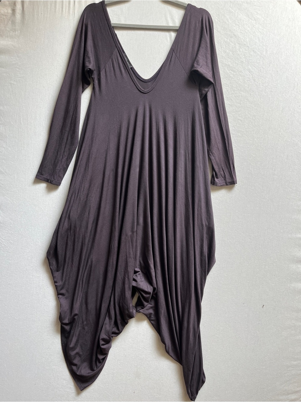 Made in Italy Plum Draped V-Neck Harem Jumpsuit Women's Size L